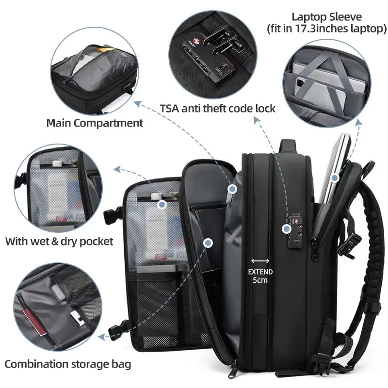 Ultimate Men’s Travel Backpack: Vacuum Compression Laptop Backpack with 17-Inch Capacity for School, Hiking, and Business Adventures