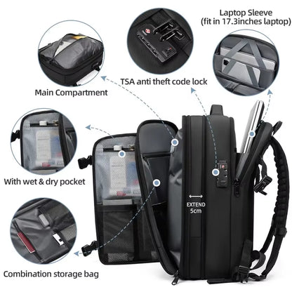 Ultimate Men’s Travel Backpack: Vacuum Compression Laptop Backpack with 17-Inch Capacity for School, Hiking, and Business Adventures
